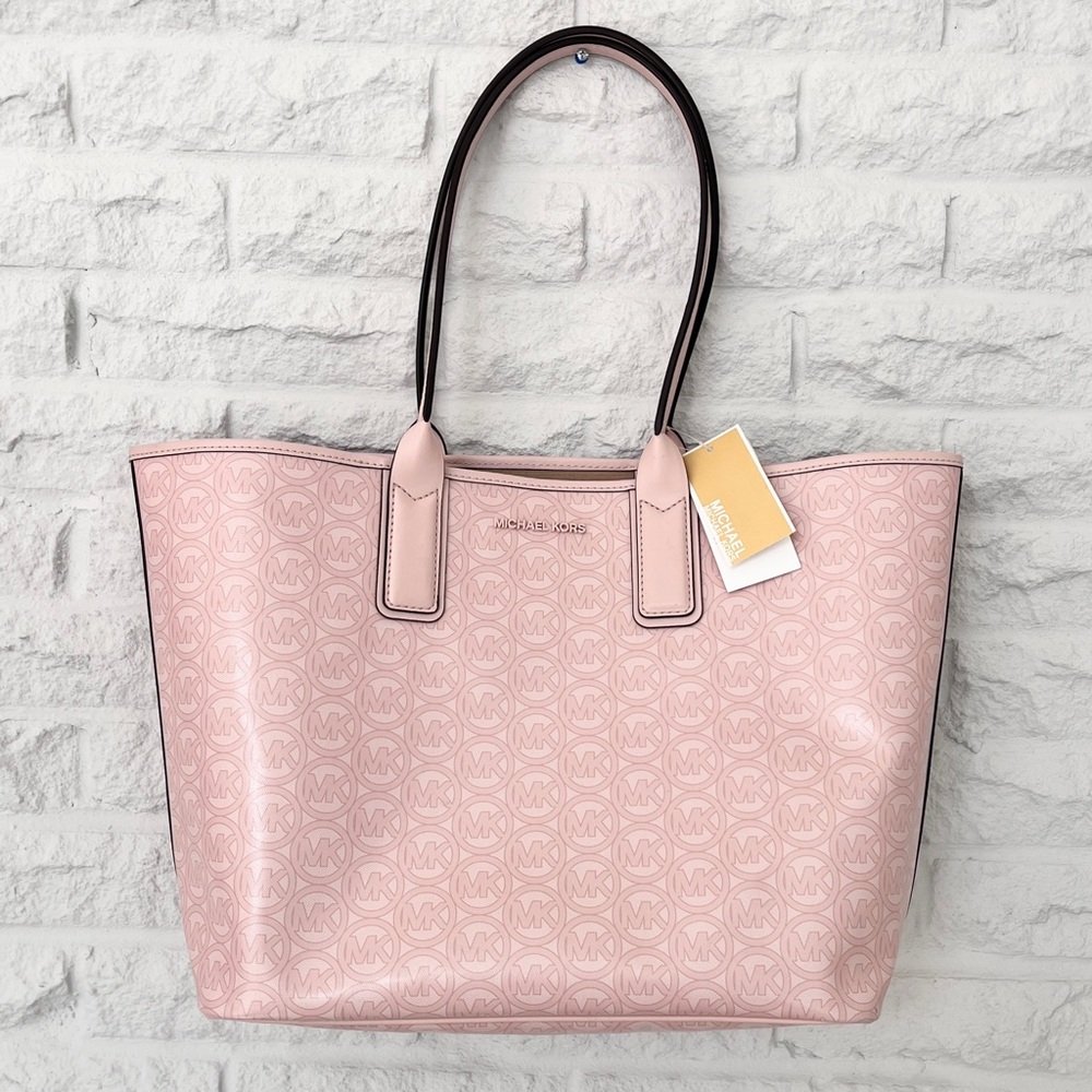 NWT Michael Kors Pink ‘Jodie’ Monogram Jacquard Large Tote Bag in “Powder Blush” - Picture 3 of 10